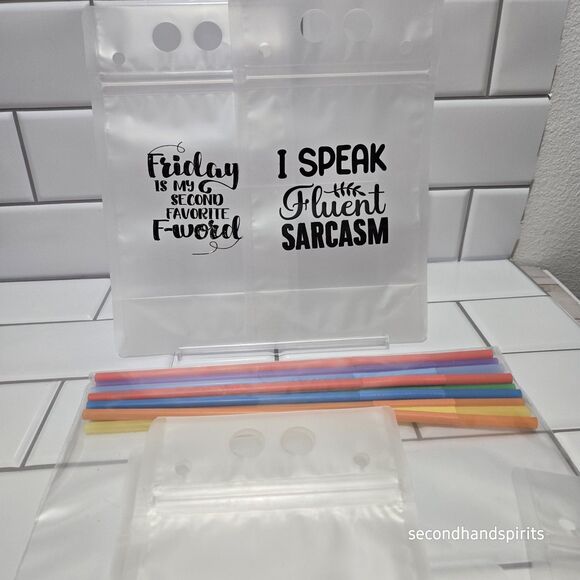 Sassy Sayings 10 Drink Pouches Bags with Straws - Reclosable Zipper Stand-up - Picture 3 of 7